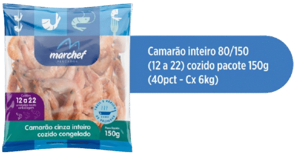 Camarão Cinza Inteiro Cozido Congelado 80/150 — Pacote 150g