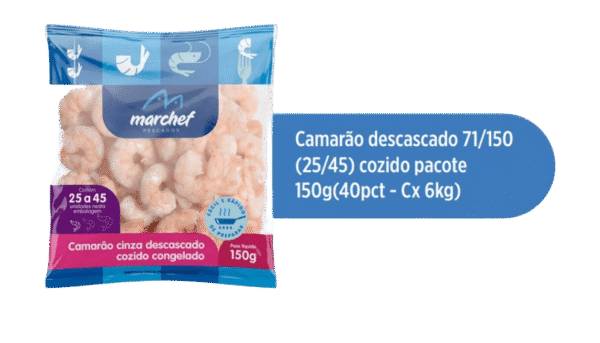 Camarão Cinza Descascado Cozido Congelado 71/150 — Pacote 150g