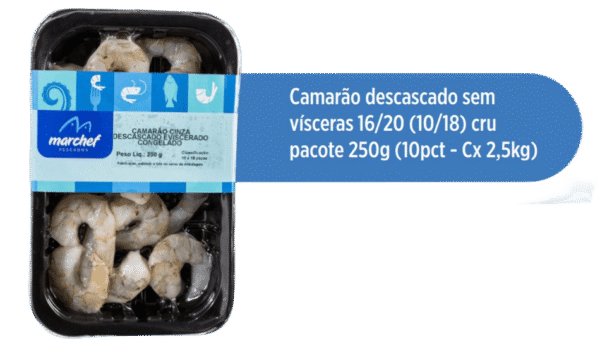 Camarão Descascado Sem Vísceras 16/20 (10/18) Cru — Pacote 250g