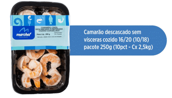 Camarão Descascado Sem Vísceras Cozido 16/20 (10/18) — Pacote 250g