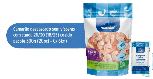 Camarão Descascado Sem Vísceras com Cauda 26/30 (18/25) Cozido — Pacote 300g