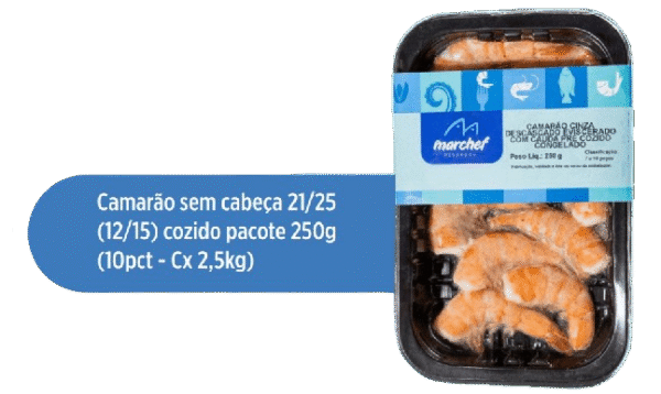 Camarão Sem Cabeça 21/25 (12/15) Cozido — Pacote 250g